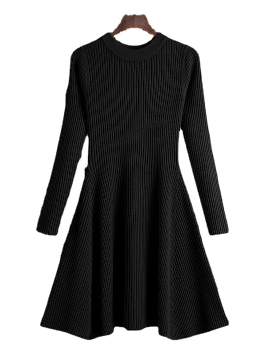 Women's Sweater Dress Knitted Long Sleeve Solid Color Slim A Line Dresses