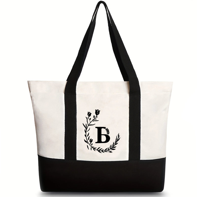 Women’s Medium Canvas Letter Flower Classic Style Square Zipper Shoulder Bag