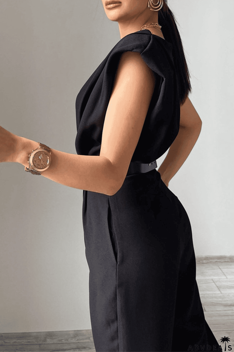 Street Solid Patchwork U Neck Regular Jumpsuits