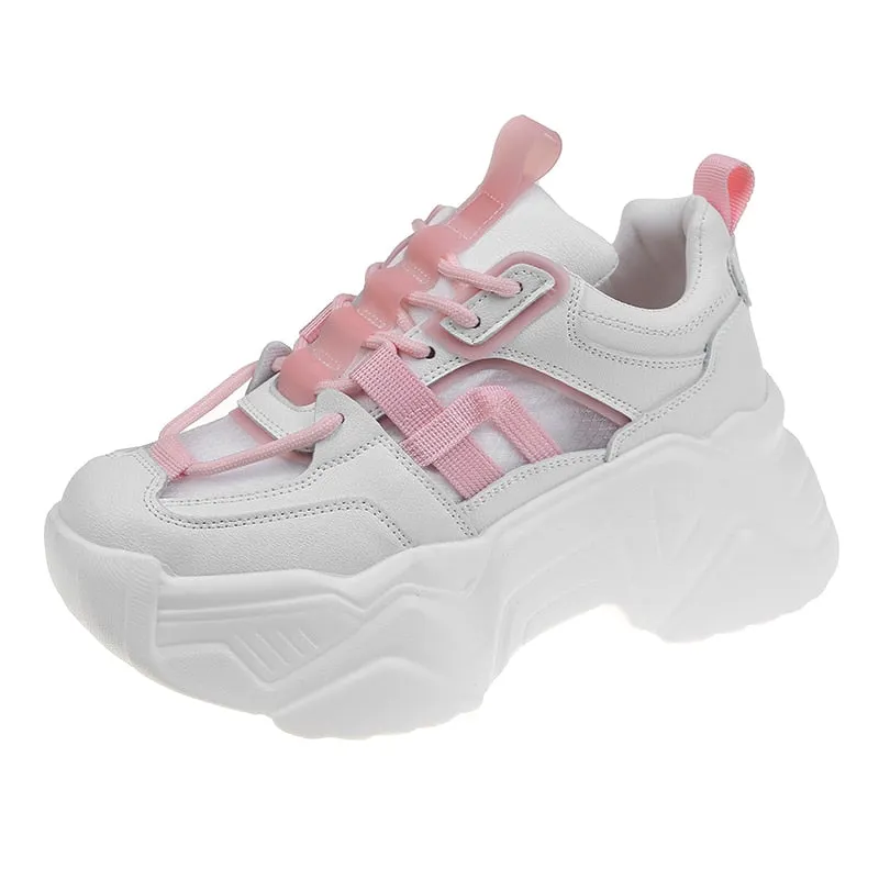 Women Sneakers 2021 Summer Breathable Mesh Women's Platform Shoes Thick Sole Height Increasing Sport Sneakers Female Footwear