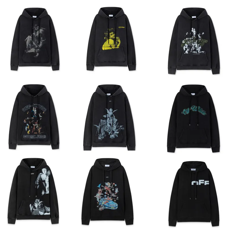 OW Portrait Oil Painting Arrow Print Hooded Sweater for Men and Women