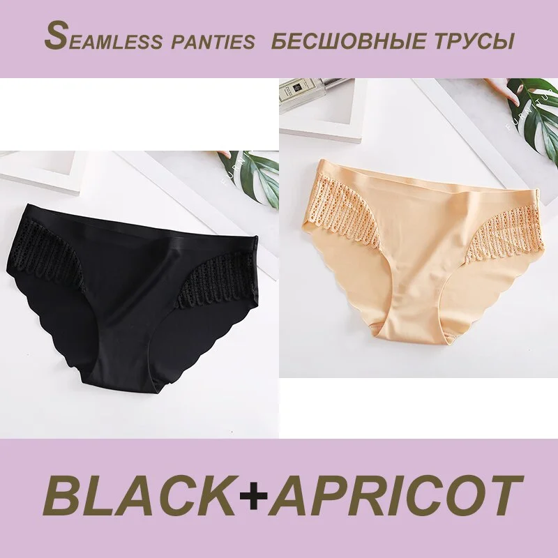 2PCS/Set Sexy Seamless Panties Lace Women Panties Female Briefs  Lingerie Women's Underpants Solid Color Ropa Interior Femenina