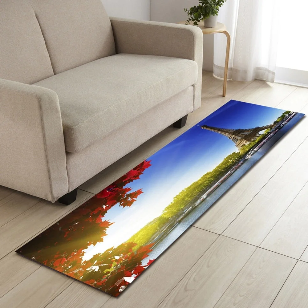 Kitchen Carpet Home Entrance Doormat Bedroom Bedside Eiffel Tower Pattern Decor Floor Rug Hallway Balcony Bathroom Anti-Slip Mat