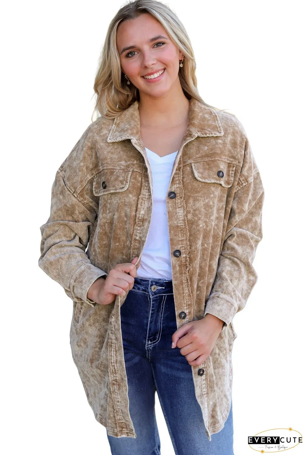 Fashionable Corduroy Jacket with Tassel