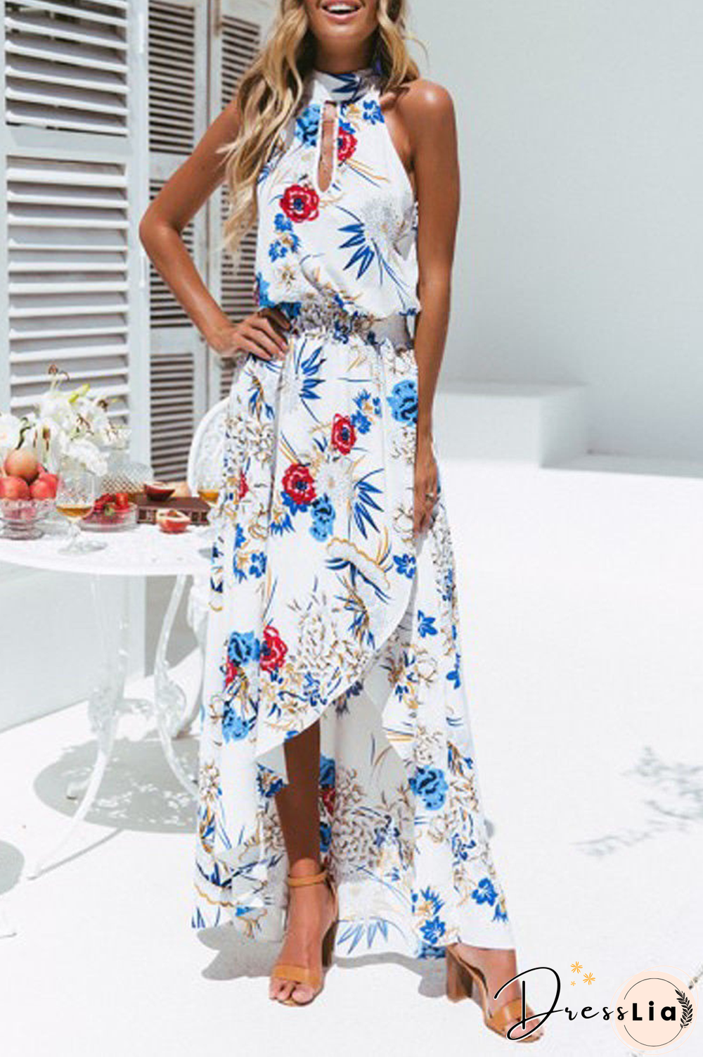 Casual Print Patchwork Turtleneck Irregular Dress Dresses