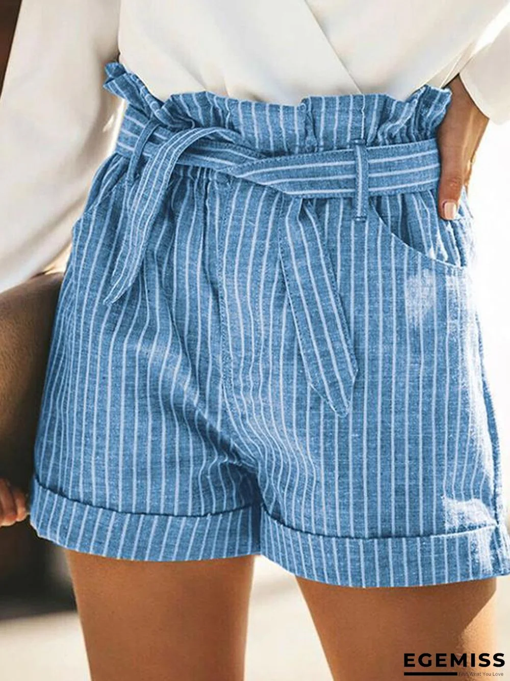 Women Striped cotton and linen casual shorts | EGEMISS