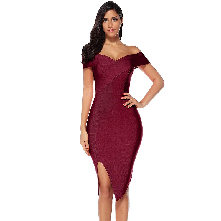 MeiLun Off-Shoulder Midi Bandage Dress