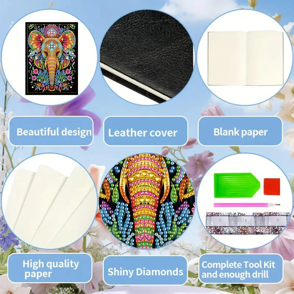 5D DIY Elephant Diamond Painting Notebook DIY Diamond Art Dairy Book Kits【No Strip】