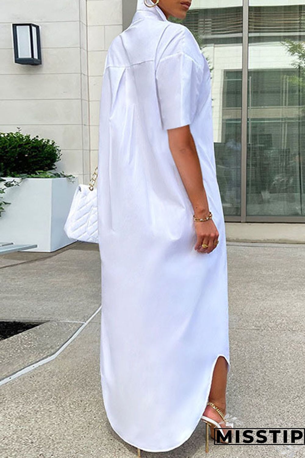 Rose Red Casual Solid Patchwork Buckle Turndown Collar Shirt Dress Dresses