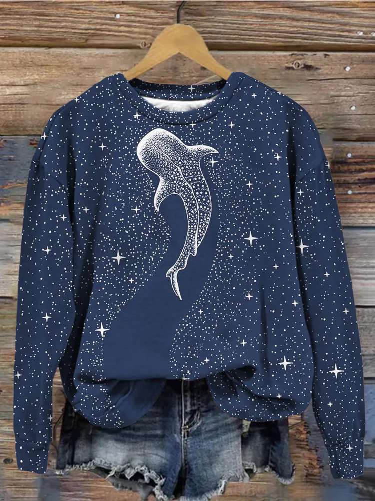 Bequemes Sweatshirt mit Rundhalsausschnitt und Sternenmuster im Wal-Stil