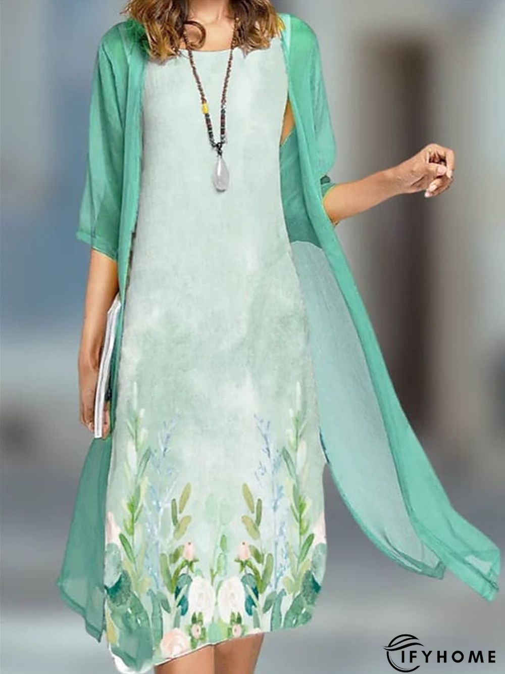 Women's Dress Set Casual Dress Two Piece Dress Outdoor Daily Fashion Casual Print Midi Dress Crew Neck Half Sleeve Leaf Floral Regular Fit Light Green Spring Summer S M L XL XXL | IFYHOME