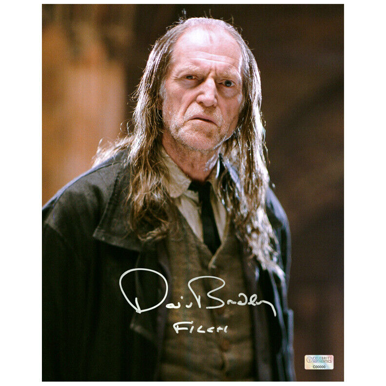 David Bradley Autographed Harry Potter Argus Filch 8x10 Close Up Photo Poster painting