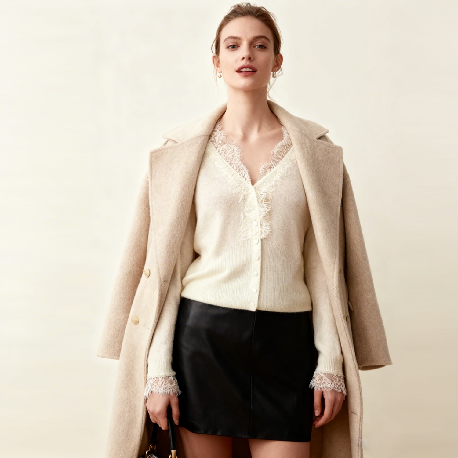 Lace Trimmed Cashmere Cardigan REAL SILK LIFE