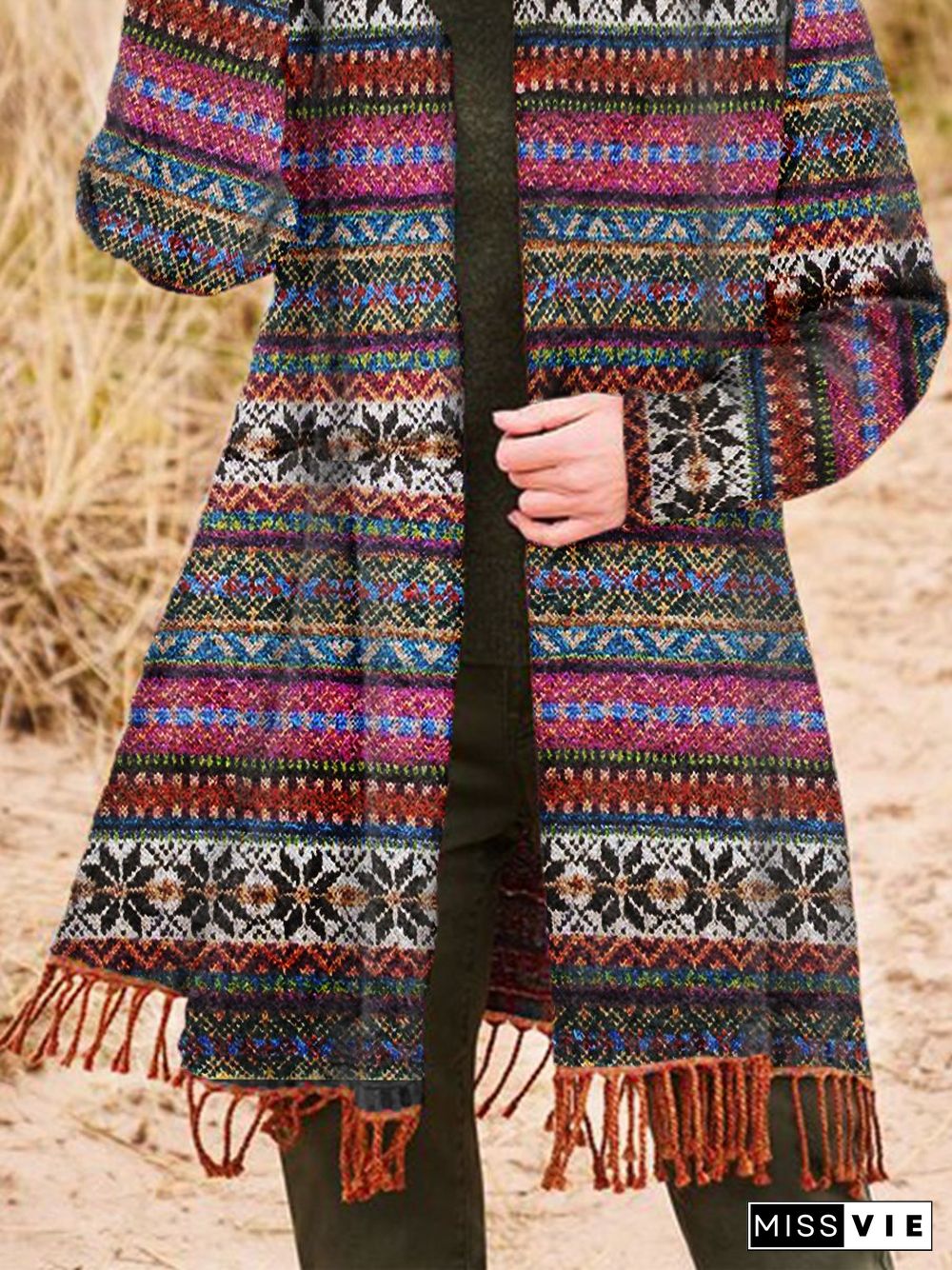Collarless Tribal Loosen Cardigan
