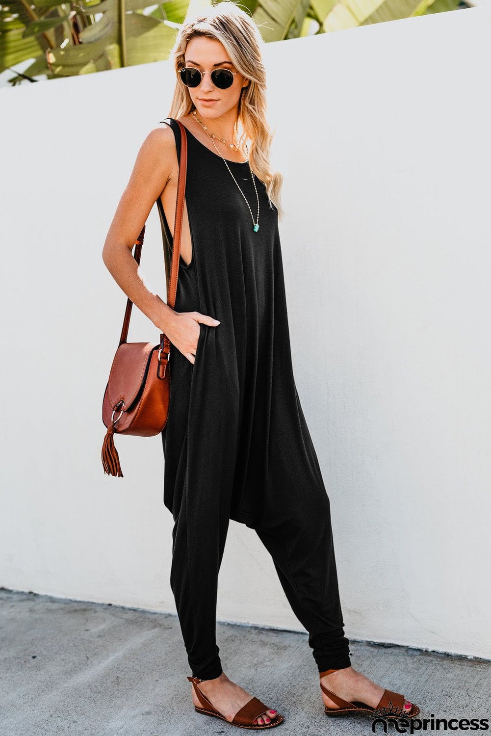 Sleeveless Pocketed Harem Jumpsuit