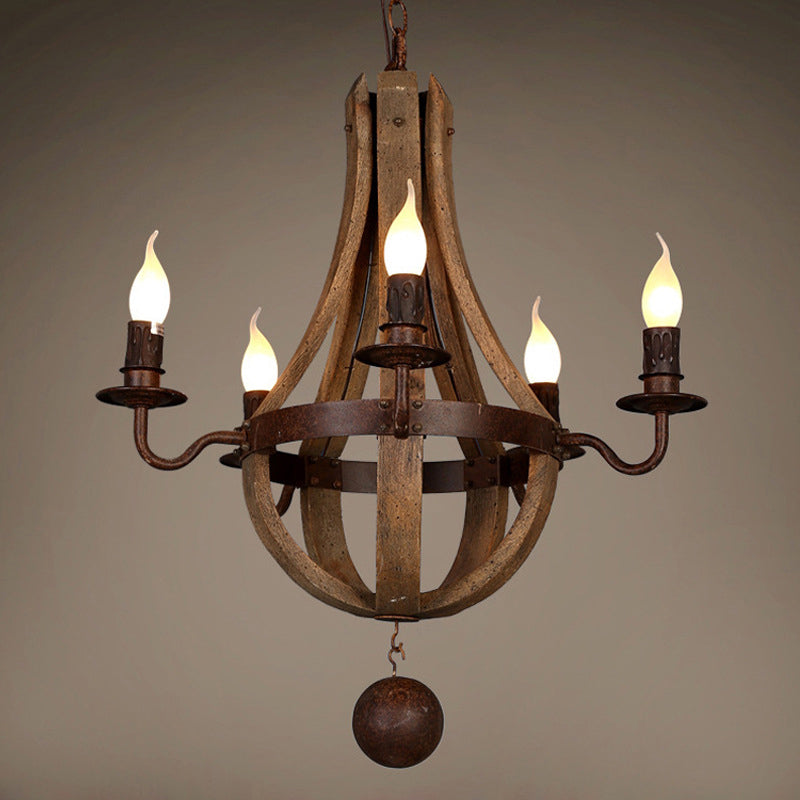 Traditional Rustic Round Branch Candle Holder Wooden Iron 5/6/8 Light Chandelier For Living Room