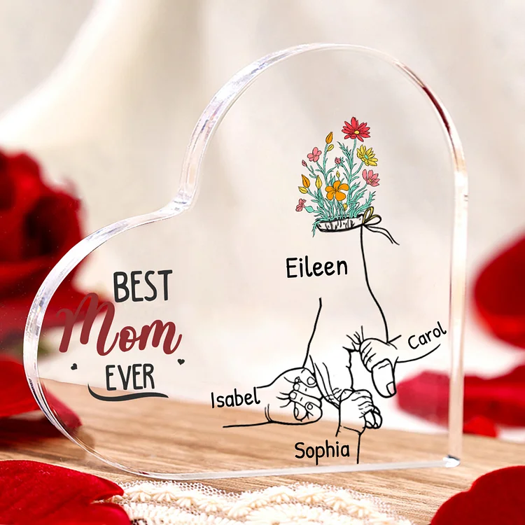 Personalized Acrylic Heart Keepsake Custom 2–7 Names Ornaments Holding Hands Mother's Day Gift - Best Mom Ever
