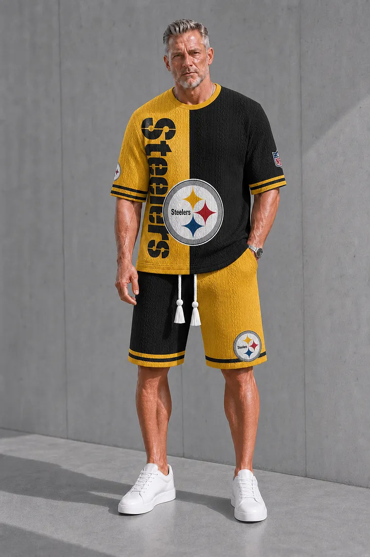 Pittsburgh Steelers Men&rsquo;s Jacquard Cable-Knit Tee & Shorts Set