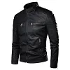 Men's Slim Fit PU Leather Biker Jacket Stand Collar Windproof Outerwear Coat by Inlyline