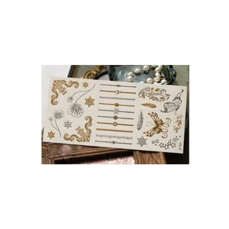 Geometric Shape  Metallic Waterproof Temporary Gold and SilverTattoo Stickers Mobile Phone Waterproof Shiny Bracelet Stickers