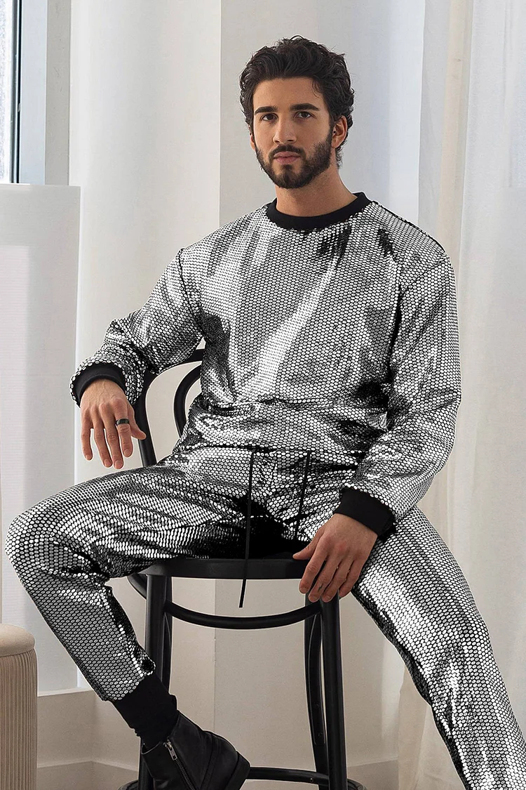 Ciciful Metallic Glitter Sweatshirt Pants Two Piece Set