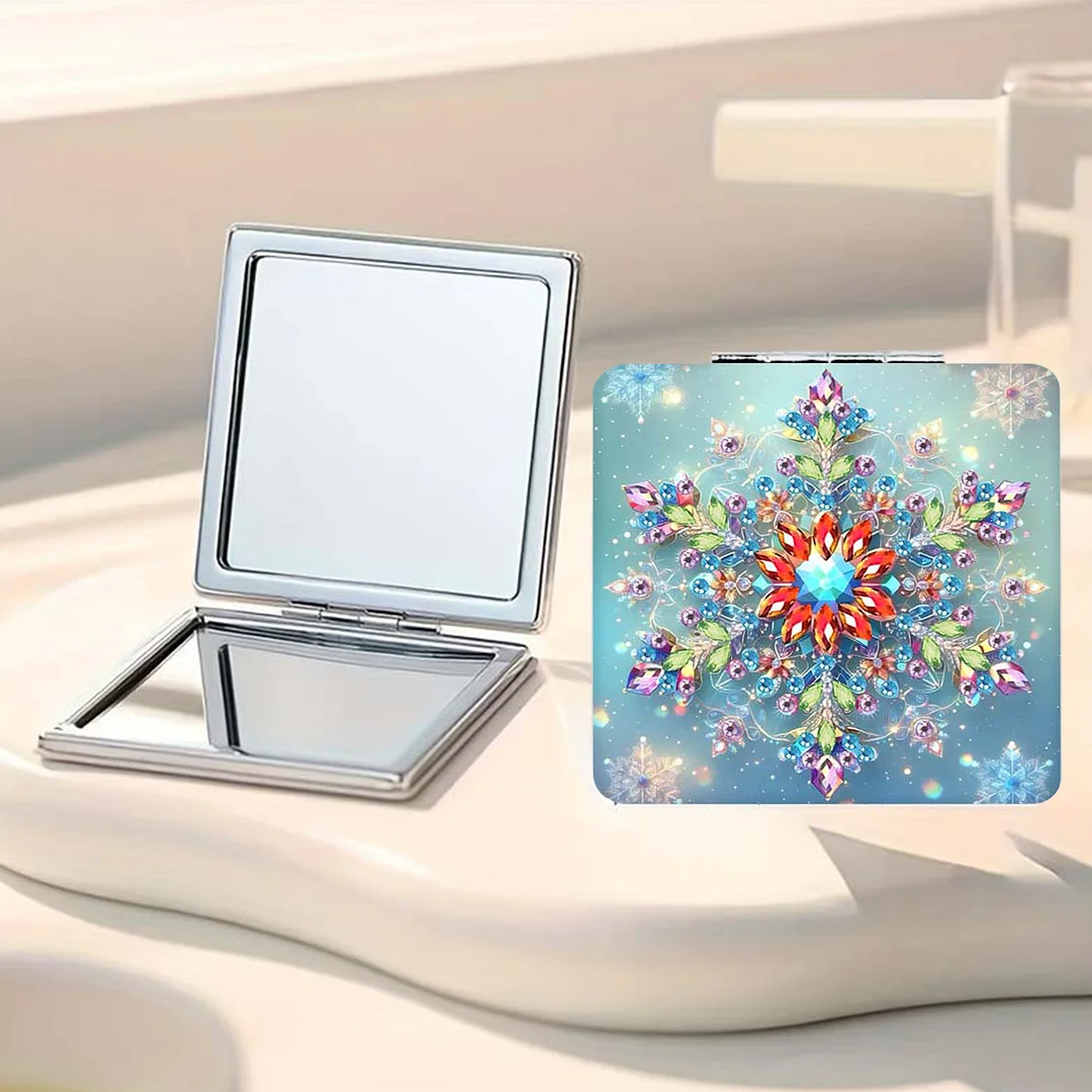 Snowflake DIY Special Shaped Diamond Painting Compact Mirror Kits Diamond Art Painting Pocket Mirror for Beginners Adults Art Craft Woman Gifts