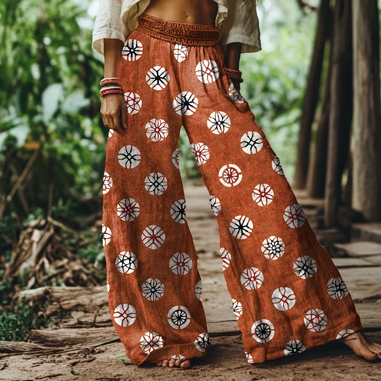 Vintage Japanese Art Print Loose Wide-leg Pants