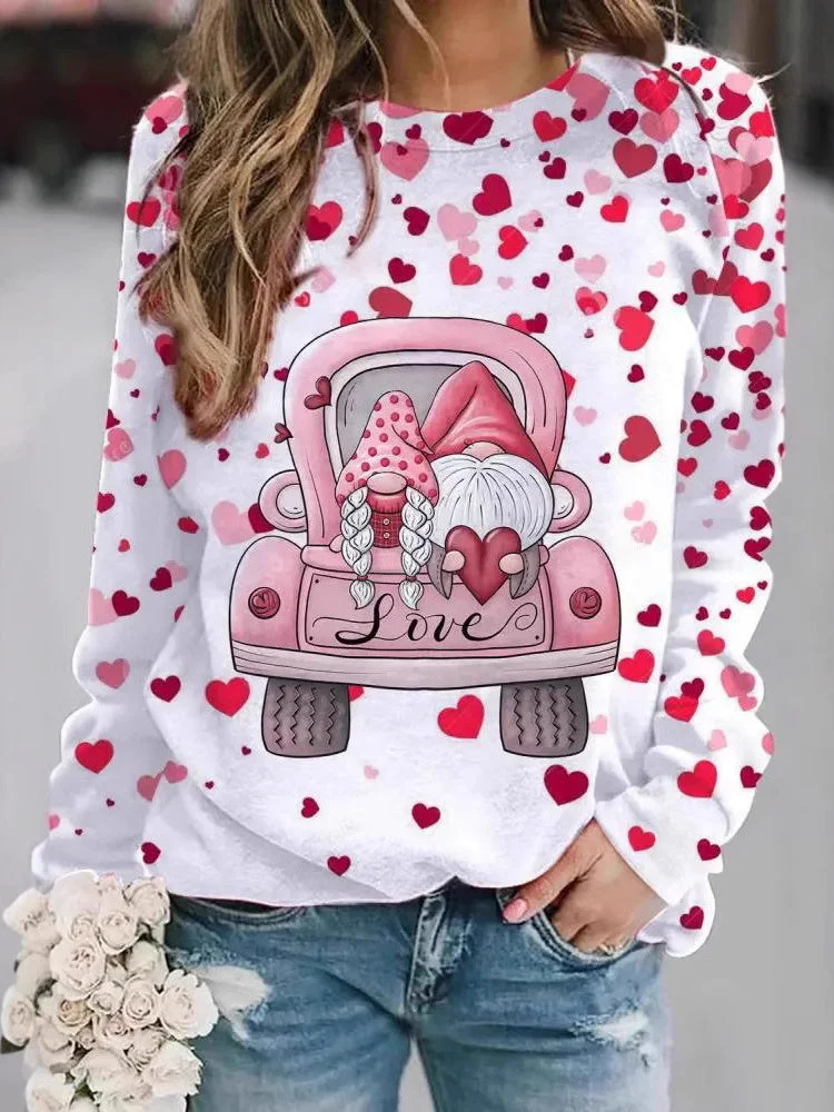 Women's Long Sleeve Scoop Neck Love Printed Graphic Tops