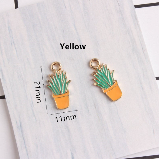 10pcs/lot Cute Golden Cactus flower Charms Pendant Jewelry,Oil Succulent Plants Potted Cactus Charms Diy Accessories