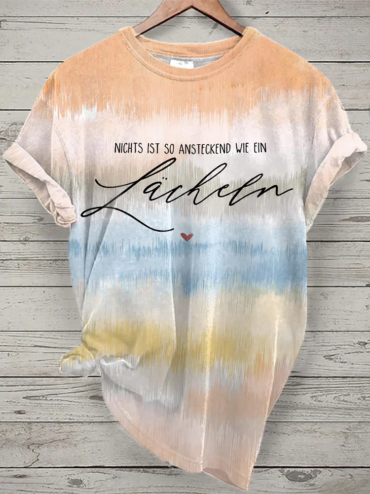 Damen Lächeln Tie Dye Print Kurzarm T-Shirt