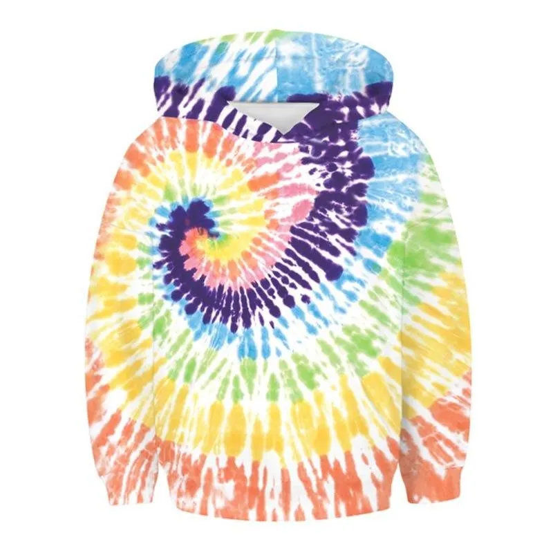 Children Hooded Sweater Festival Color Pattern Clothes Boy Trend Fashion Pullover Girl Tie-Dye Effect Top Coat Kid Casual Jacket