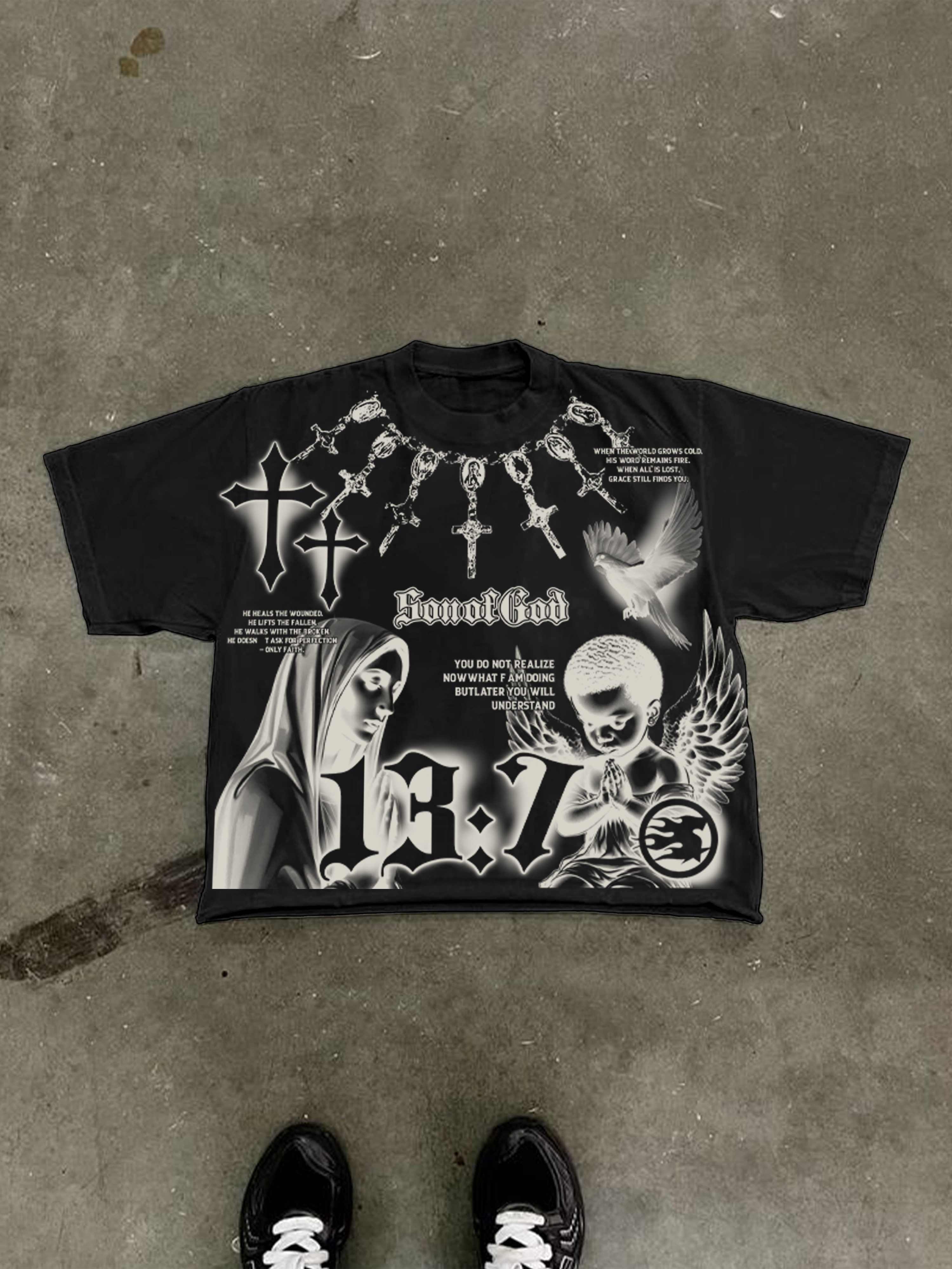Son Of God Virgin Bible Y2k Vintage Graffiti Graphic Cropped T-shirt