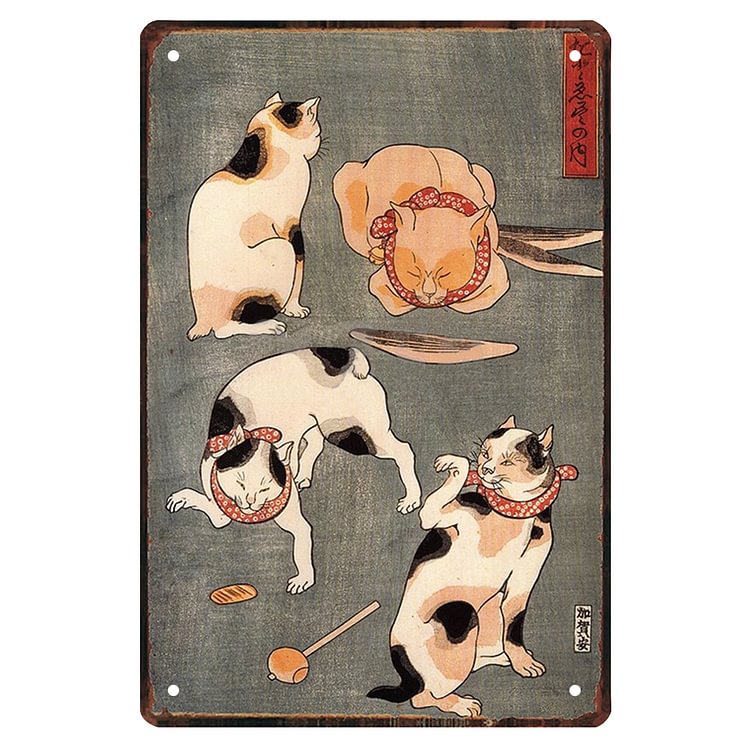 Tattoo Cat Japanese Samurai - Vintage Tin Signs/Wooden Signs - 7.9x11.8in & 11.8x15.7in