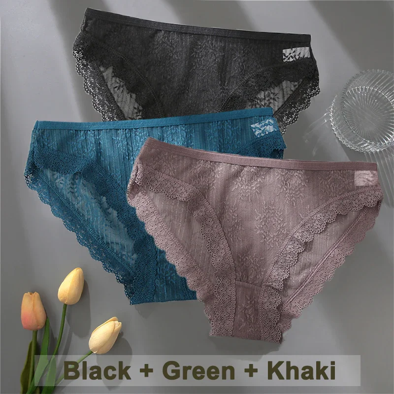 Billionm Women Sexy Lace Panties Solid Color Perspestive Underwear Briefs Low Waist Underpants Female Breathable Intimates Lingerie