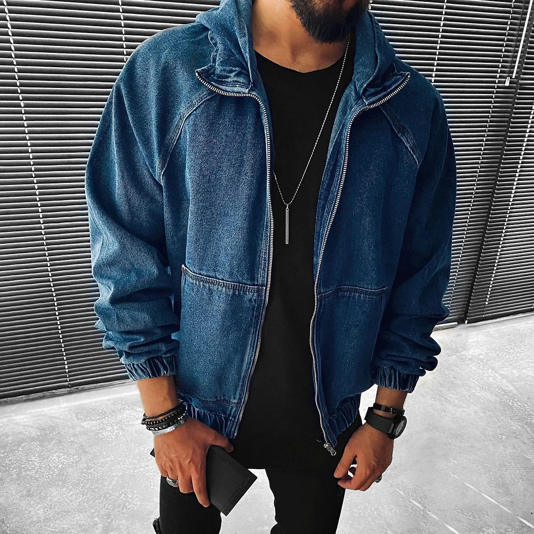 Street fashion denim pocket hooded jacket-barclient