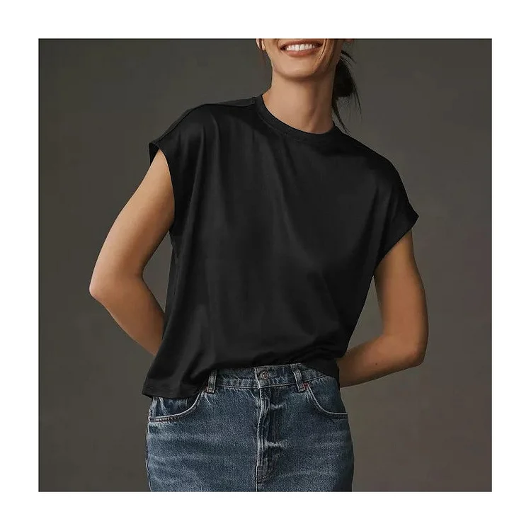 Metal Color Short Sleeve Crewneck Casual Loose T-Shirts