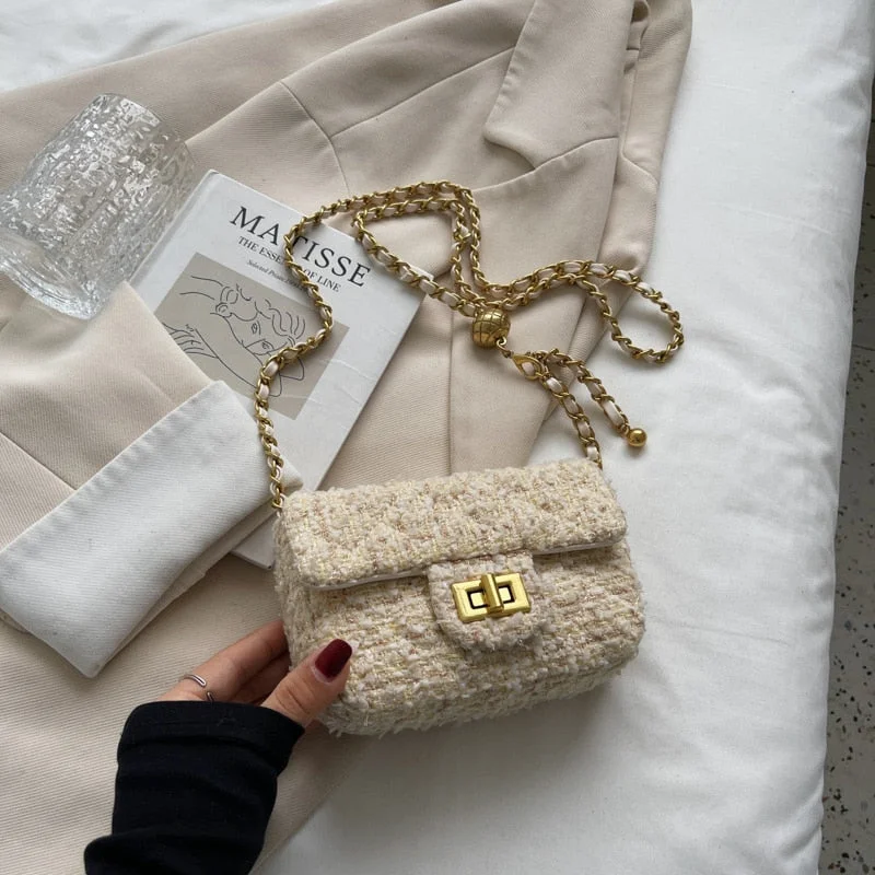 Cute Mini Woolen Shoulder Bag Design Branded Women Handbag Chain Fashion Crossbody Bag 2021 Hit Winter New Party Clutch
