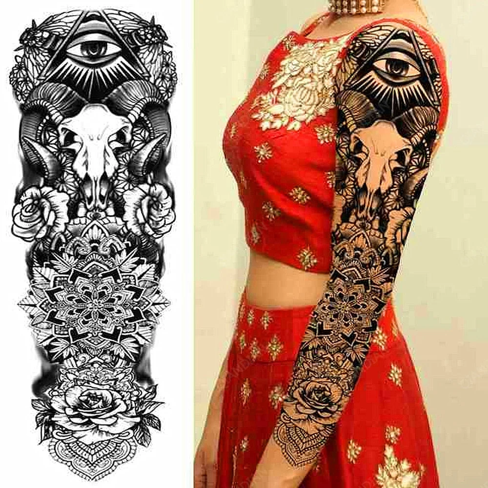 Large Arm Sleeve Tattoo Rose Lion Wolf Waterproof Temporary Tatto Sticker Flower Clock Waist Leg Body Art Full Fake Tatoo Women