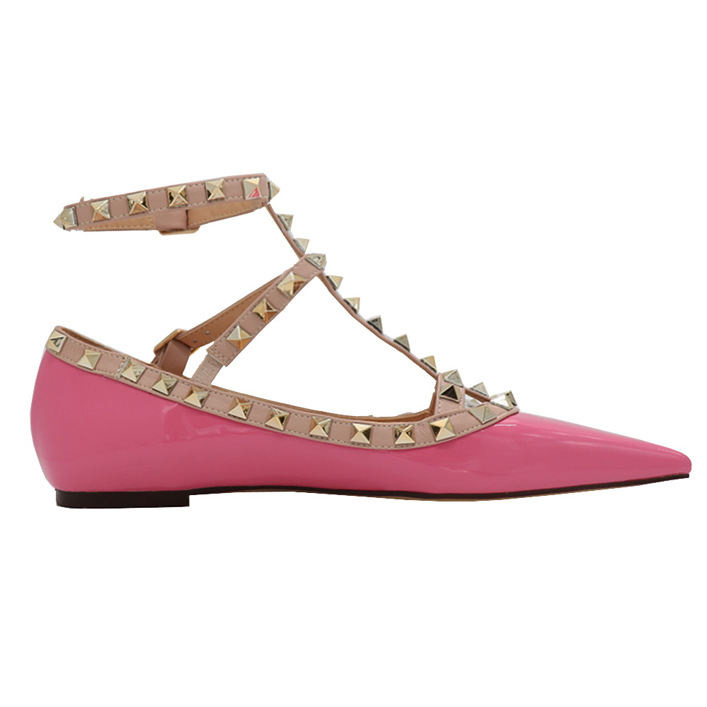 Women's Flats Rivets Rockstud Daily Pointed Toe Ballet Pink Patent Shoes-vocosishoes