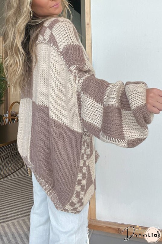 Casual Plaid Mid-length Loose Knitted Outerwear