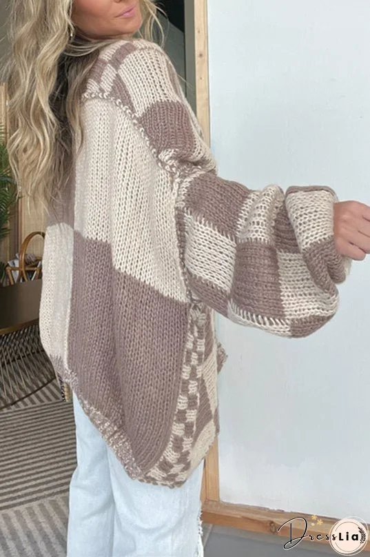 Casual Plaid Mid-length Loose Knitted Outerwear