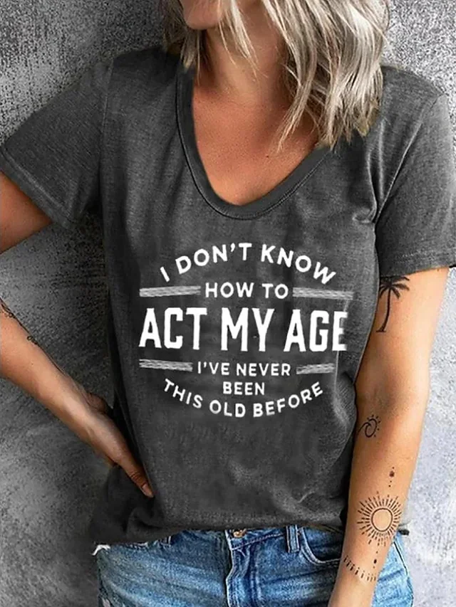 Women's Text Print Short Sleeve T shirt 