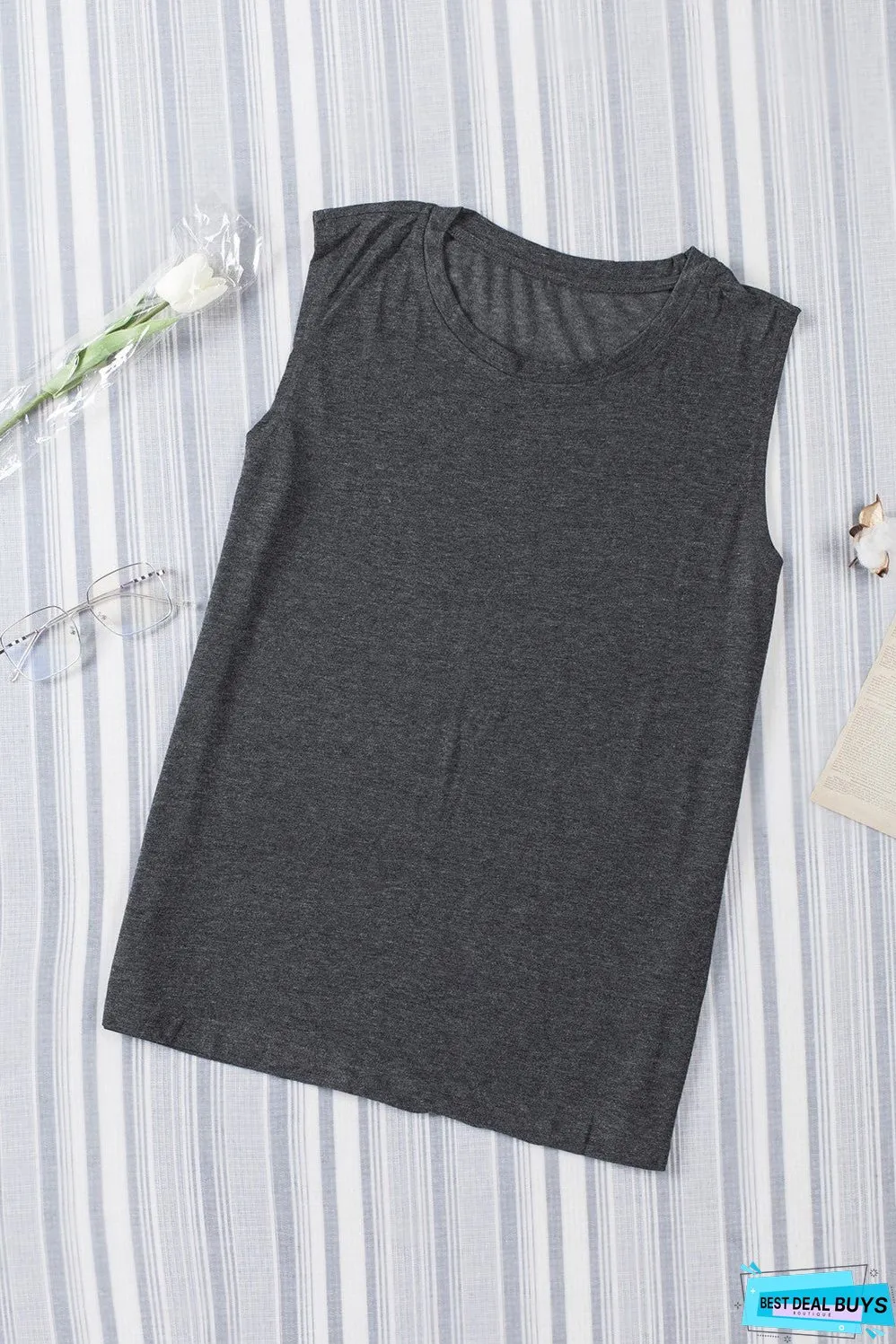 Solid Crew Neck Loose Tank Top