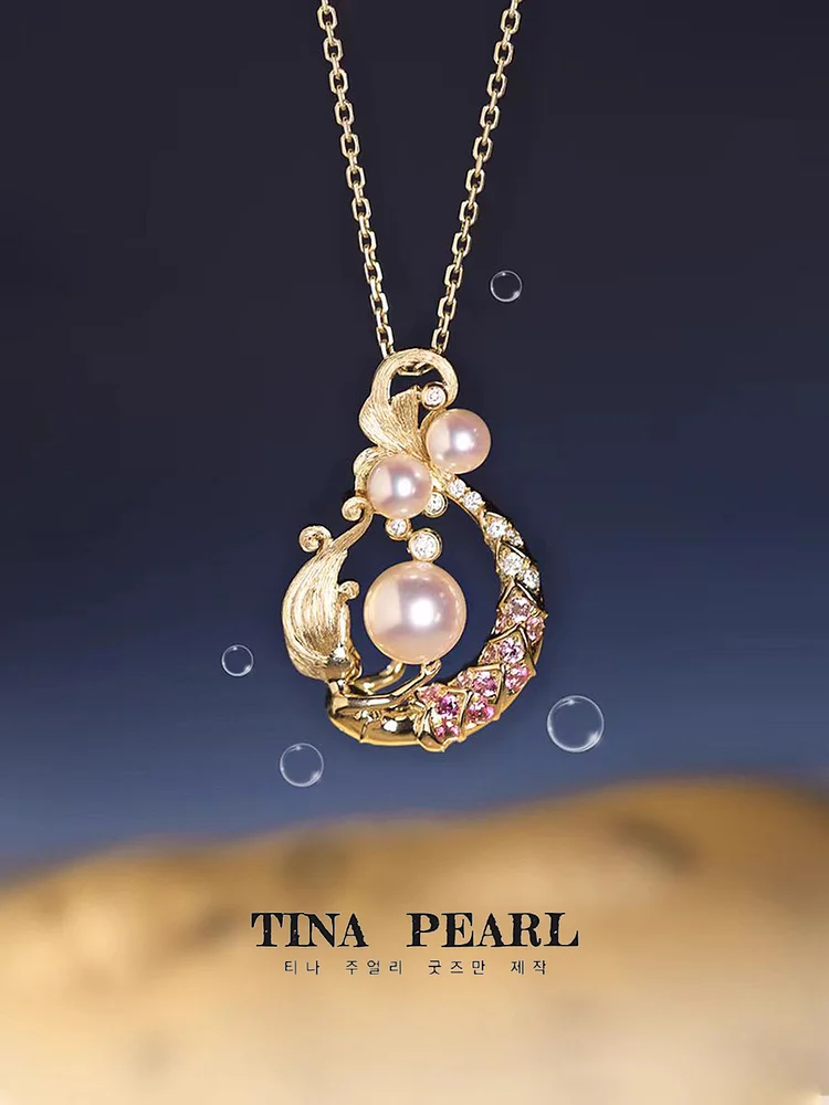 2024 TINA Jewelry Diamond +18k gold Sea water akoya Mermaid Pendant