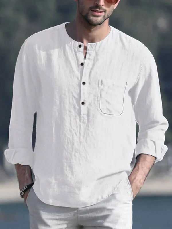 Loose Cotton Linen Striped Long Sleeve Shirt