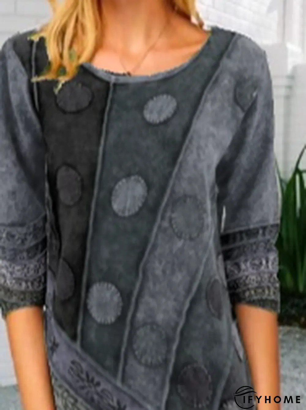 Plus Size Crew Neck Vintage Loose Top | IFYHOME