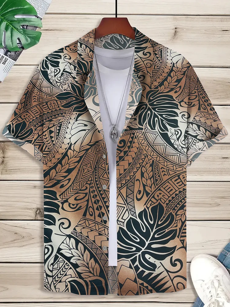 Men's Gradient Hawaiian Tribal Print Casual Shirt