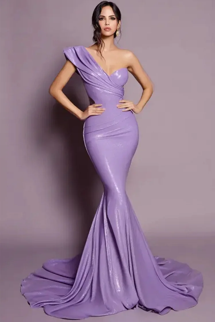 One Shoulder Mermaid Maxi Dress-Lavender [Custom-Made]