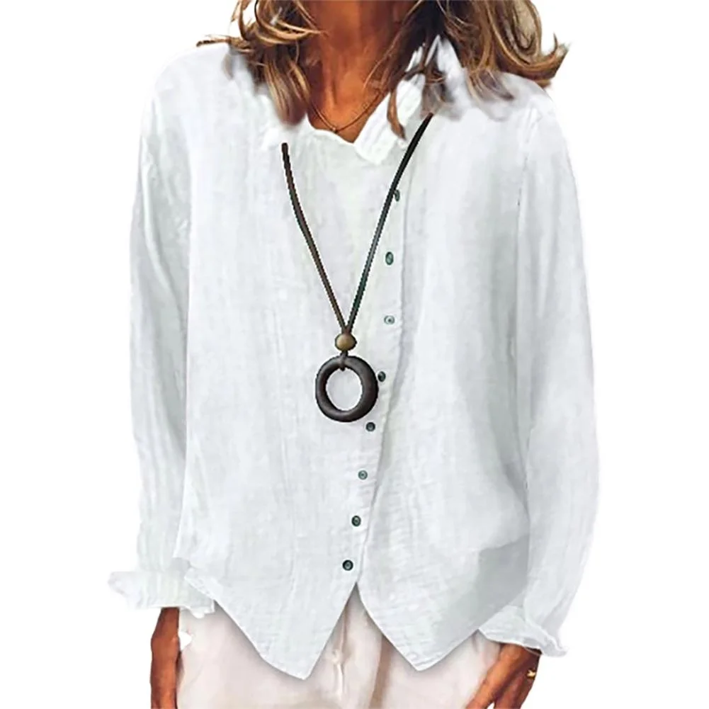 Spring Summer Shirt Women Solid Color Long Sleeve Irregular Single-breasted Cotton Linen Shirt Jacket Coat Blouse