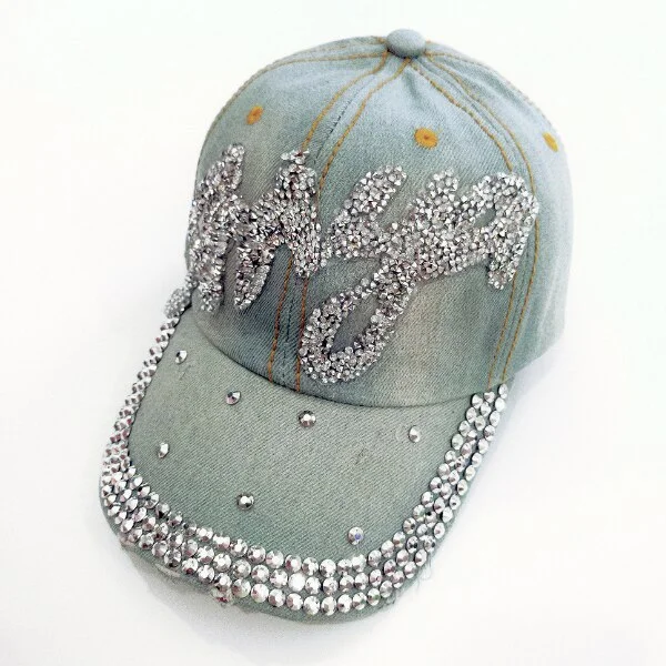 Spring Summer Womens Rhinestone Baseball Cap With Rhinestone Sunscreen Breathable Girls Sun HatCowboy Hat Blue
